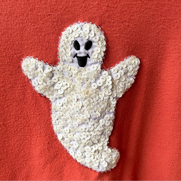 Studio Treat cute vintage Halloween sequin ghost long-sleeved t-shirt - Picture 2 of 5